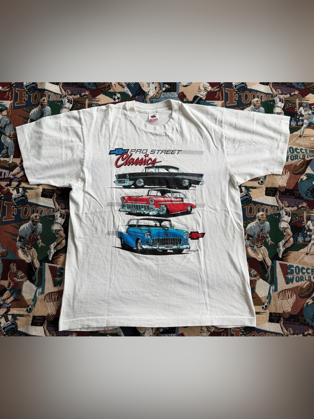 Vintage 80s Men’s Chevrolet Classic Cars Hotrod White Graphic T-shirt